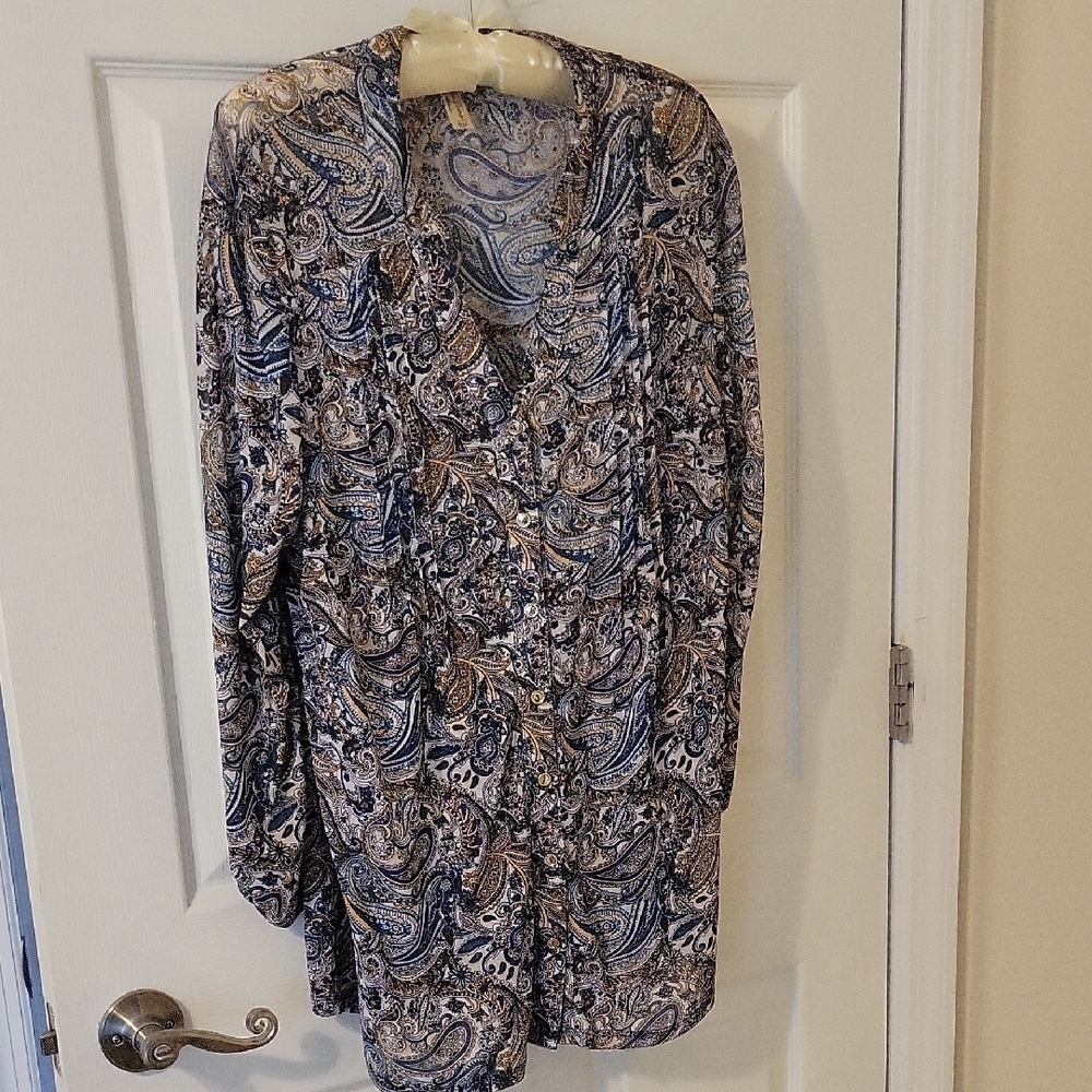 PerSeption Concept Sz XL Paisley Patterned Sheer long Sleeve Shirt